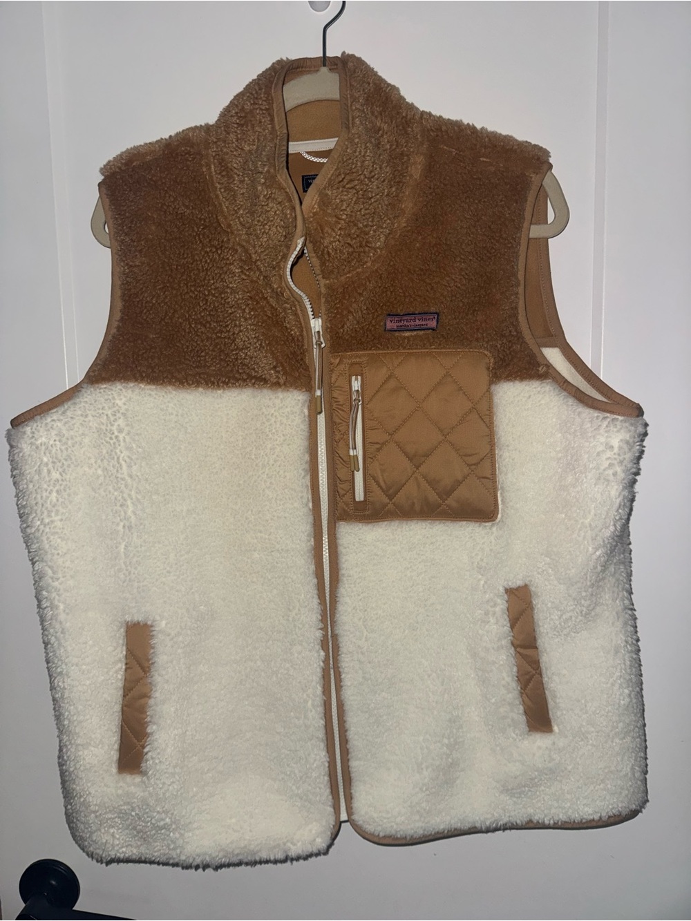 Vineyard Vines Two-Tone Tan and Ivory Sherpa Vest